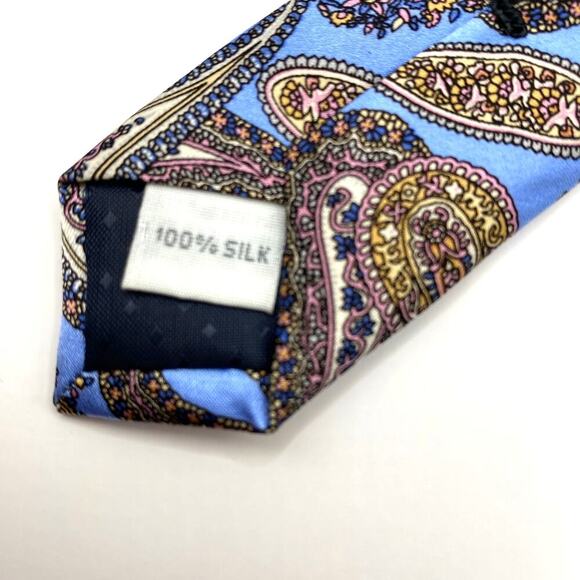 Burma Bias Men Silk Tie Necktie Blue Gold Paisley & Floral NWT Holiday Gift - Picture 5 of 5